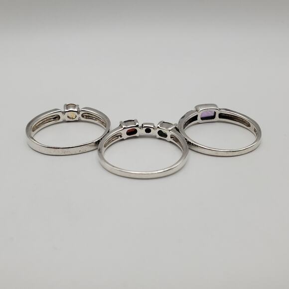 Sterling Silver 925 Marcasite & Gemstone Stack Rings (Set of 3) Size 10 - Picture 7 of 9